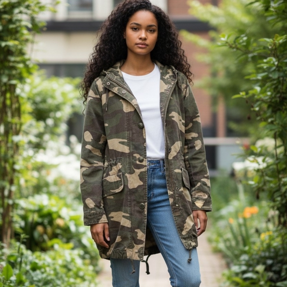 Levi's Women's Hooded Camo Utility Jacket in Green Military Tactical